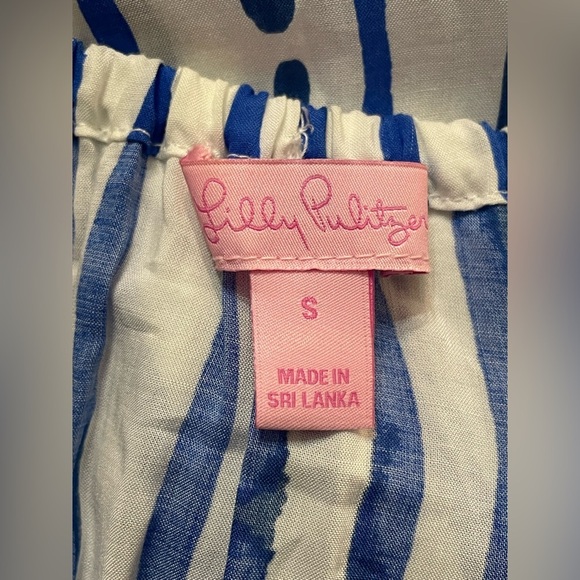 LILLY PULITZER SAIN OFF THE SHOULDER TOP IN BLUE CRUSH BAY STRIPE ENGINEERED - Picture 6 of 7